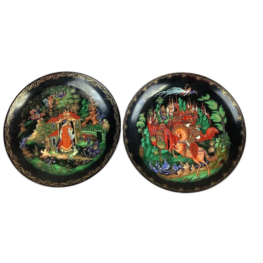 Set Of 2 Bradex 1988 USSR Russian Hand Painted Lacquer Plates