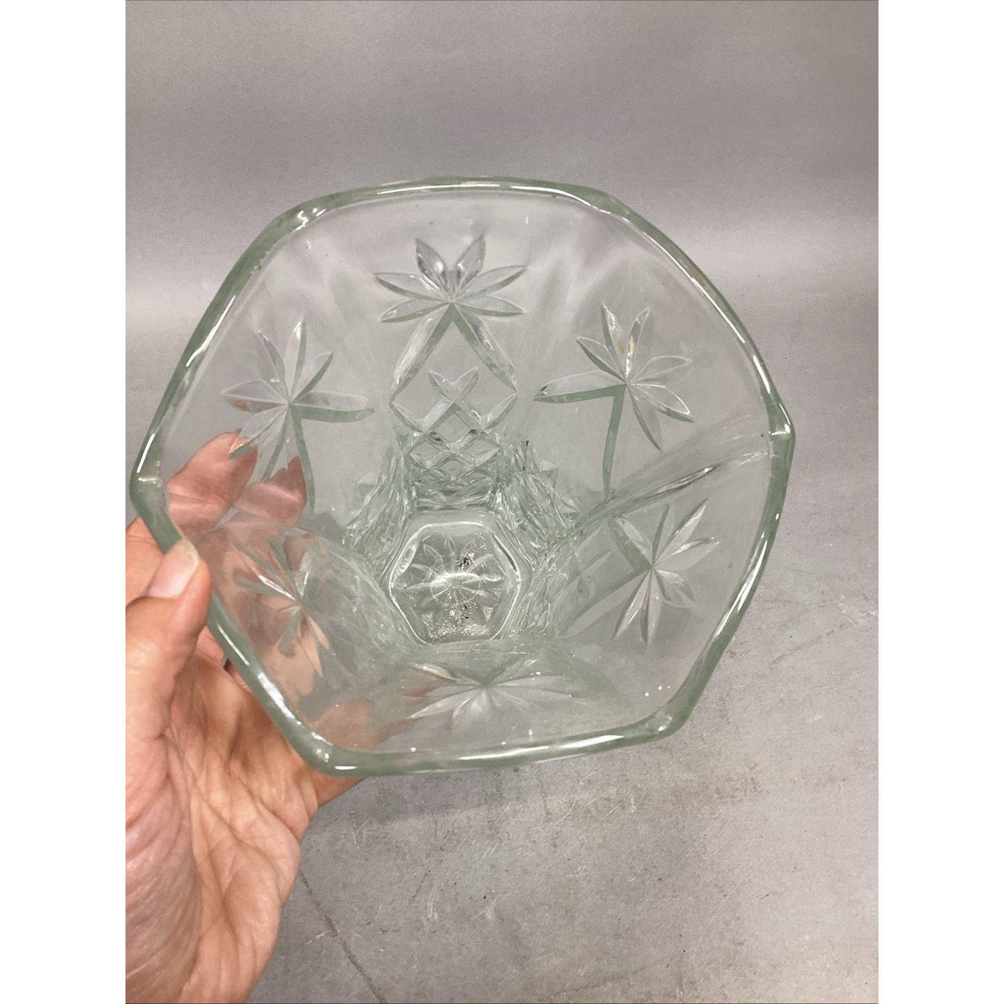 EAPG Clear Glass Vase Molded Wide Fluted Collar Starburst Lead Crystal 10.5”H