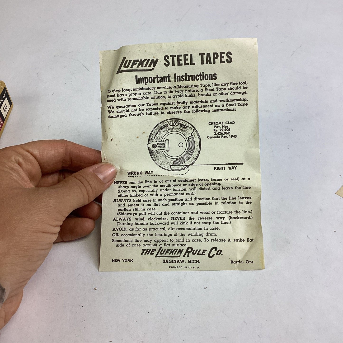 Vintage Lufkin Ni-Clad Royal Steel Tape #433 - 50 Ft - W/ Instructions & Box