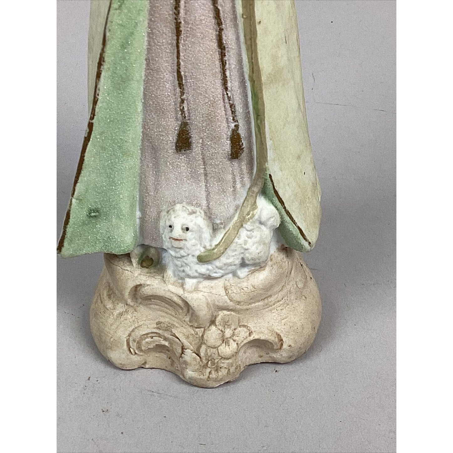 Antique Bisque Porcelain Figurine Of A Young Child And A Dog - 9”H