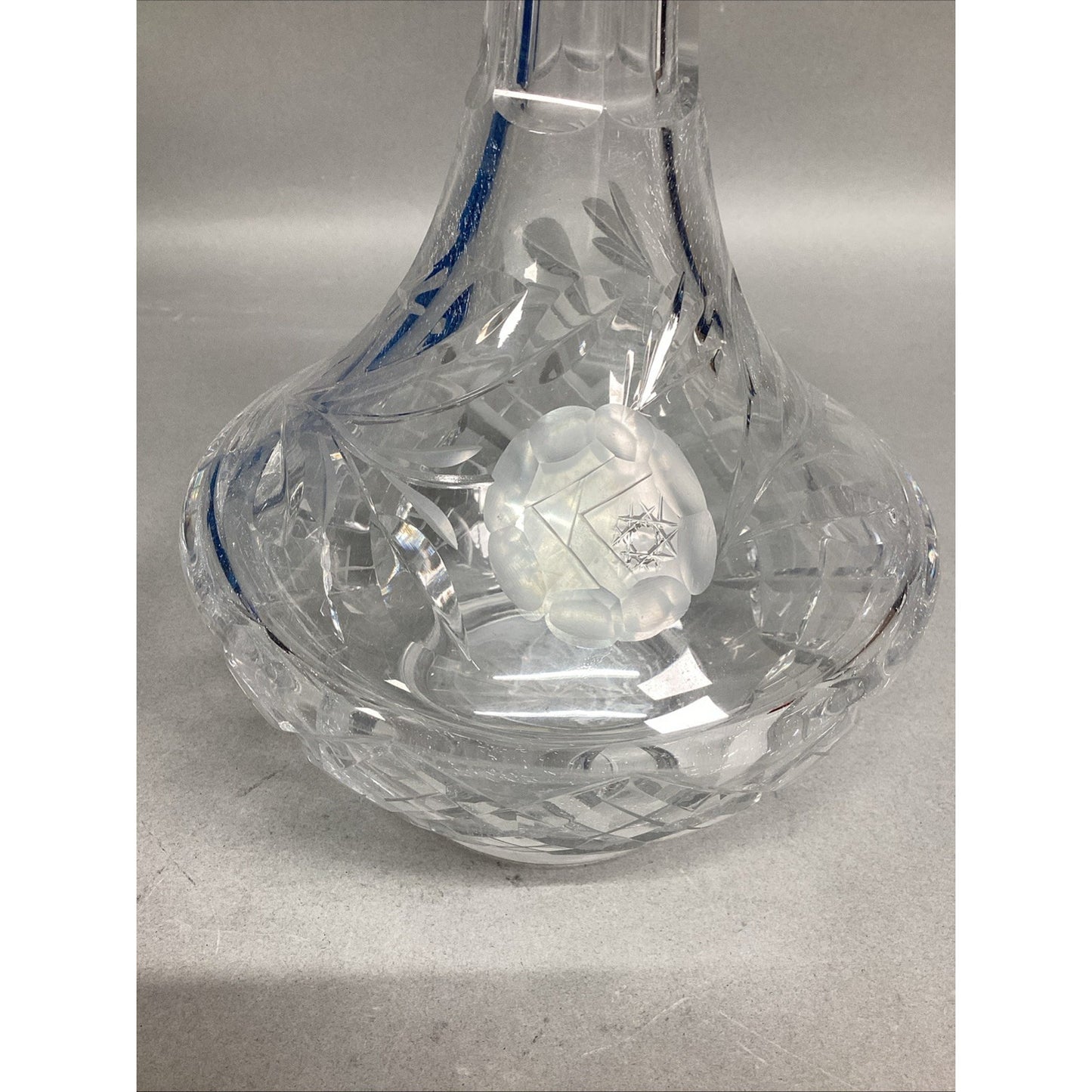 Vintage Cut Glass Crystal Decanter W/ Stopper - Floral Design - 12”H