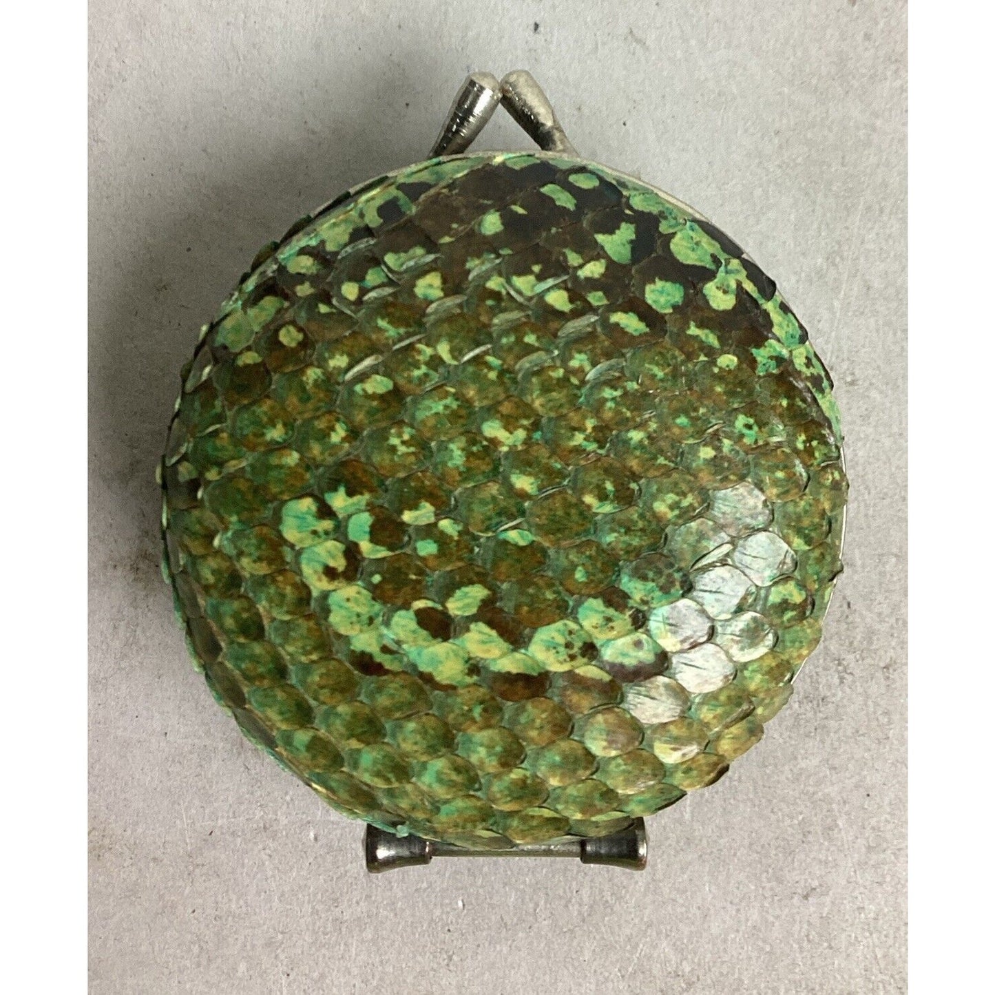 Vintage Green Snake Skin Looking Jewelry, Pill, Trinket Box - 1”Hx1.5”D