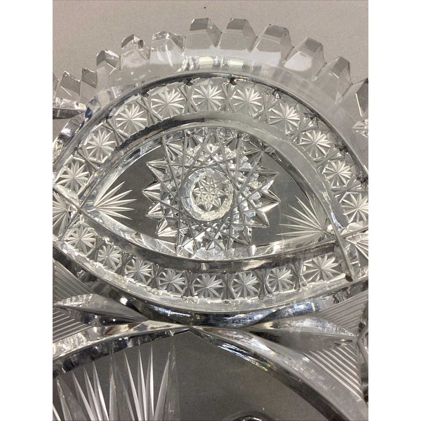 Footed Heavy Crystal Fruit Bowl Compote Platter W/ Scalloped Edges - 13.5”