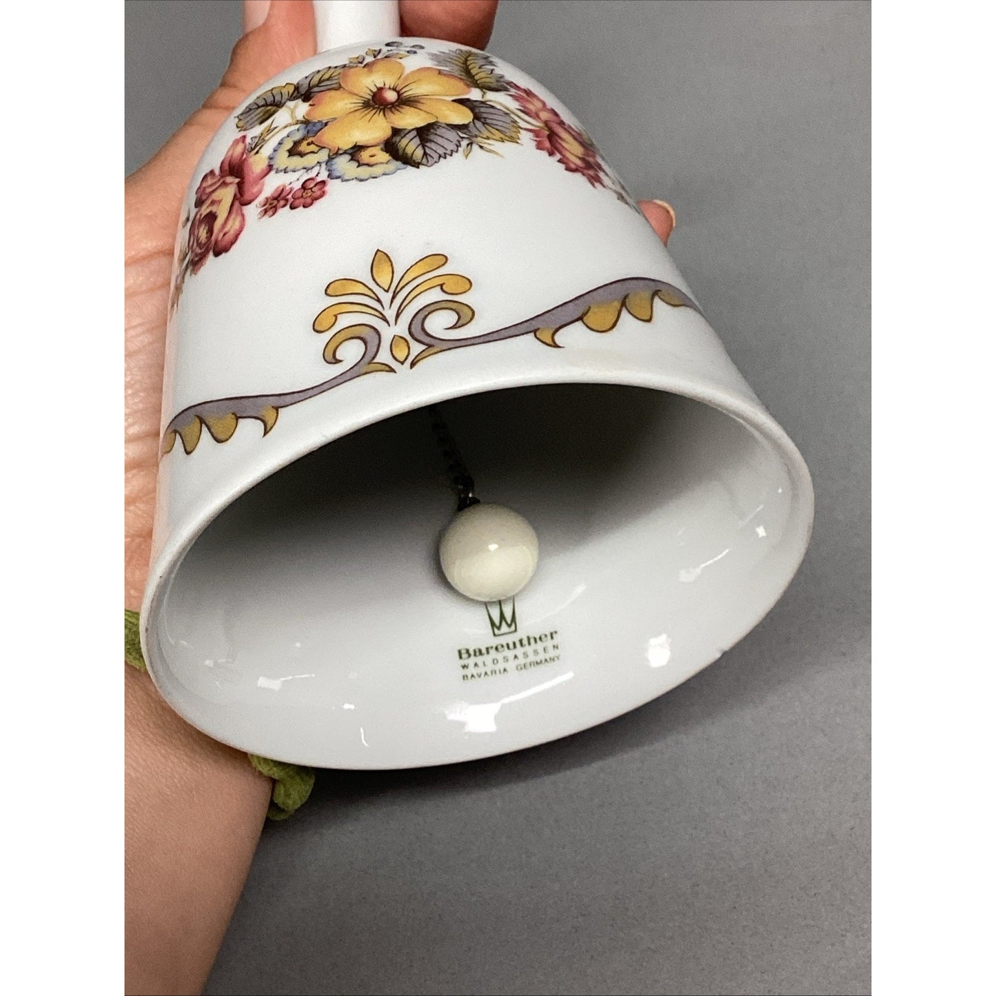 Antique Bareuther Waldsassen Bavaria Germany Porcelain Floral Dinner Bell