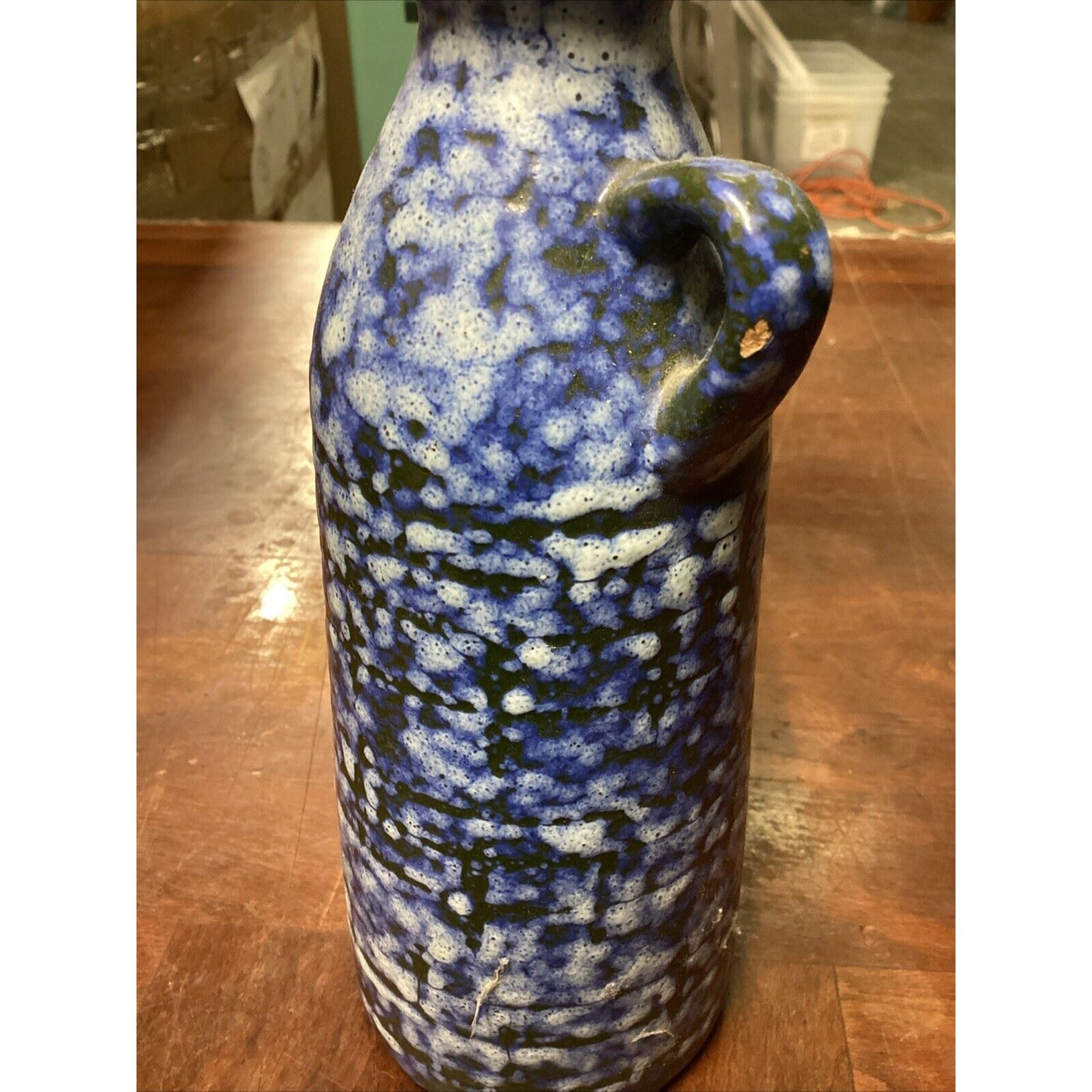 Vintage Blue White Ceramic Pottery Vase - Made In GDR -8” - #1309