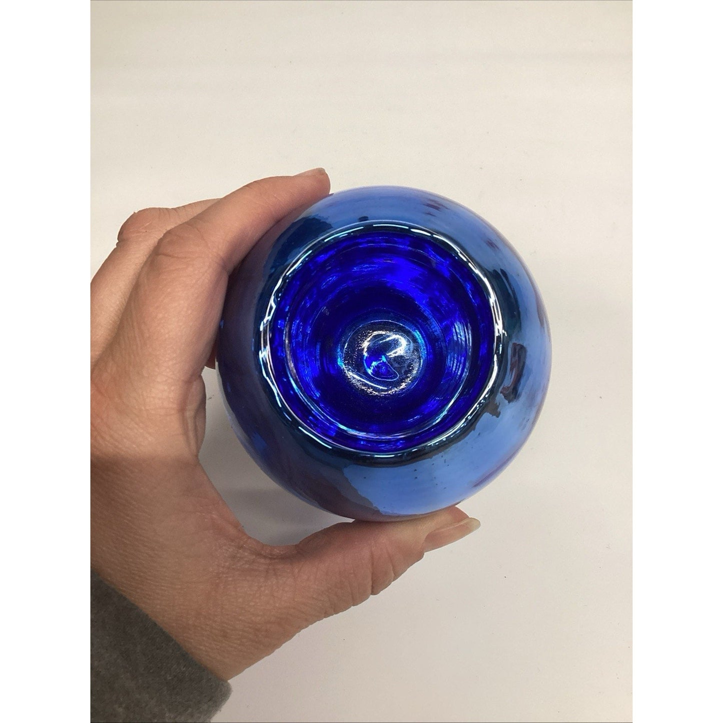 Metallic Cobalt Blue Candle Holder - 3”H
