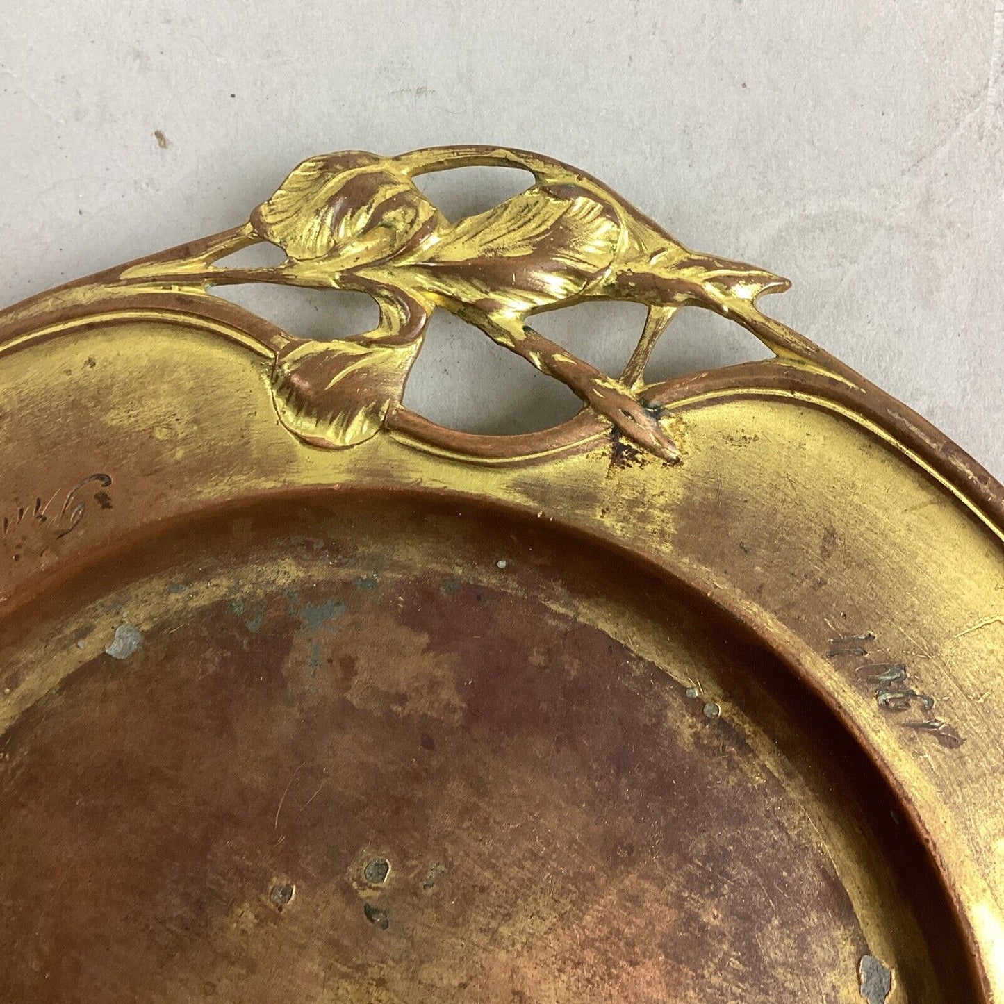 Antique 1904 Gold Colored Trinket Dish - 5.5”