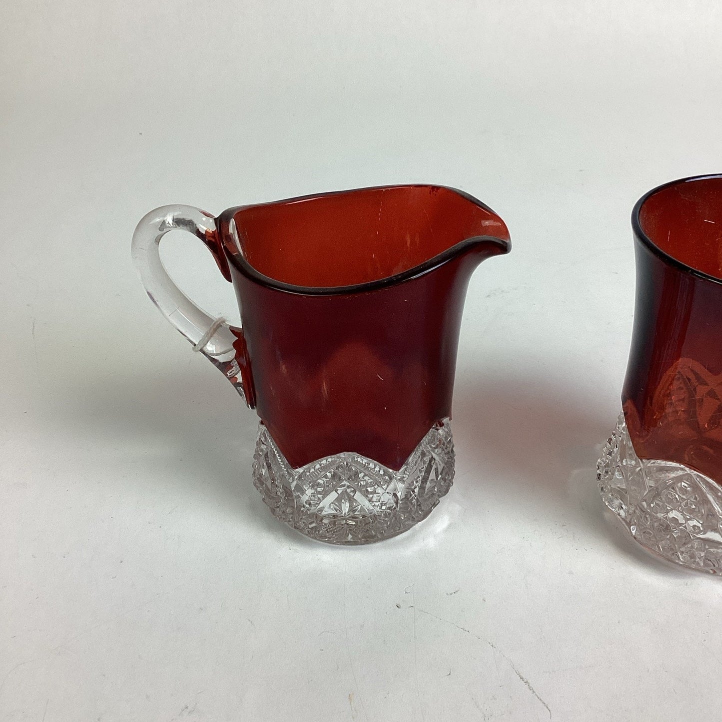 Set Of 4 - Antique Ruby Red Glass Creamer, Tumbler And Mugs