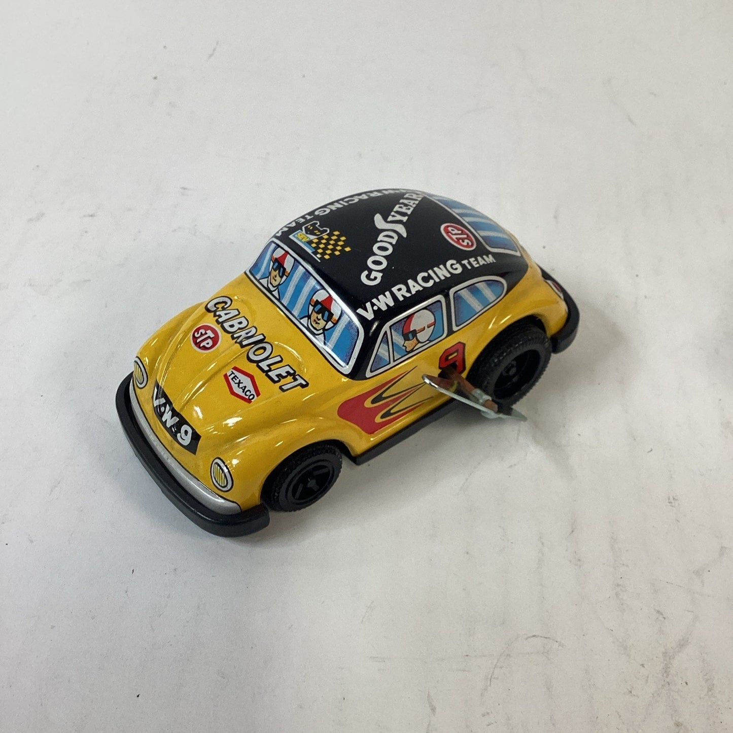 Vintage Lot of 2 Volkswagon Beetle Fire Chief/Racing Wind Up Tin Litho Japan