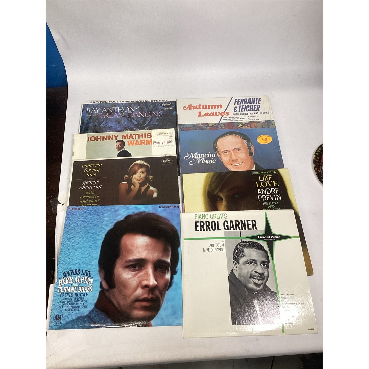 8 Vinyl Records - Ray Anthony, Johnny Mathis, George Shearing, Herb Alpert