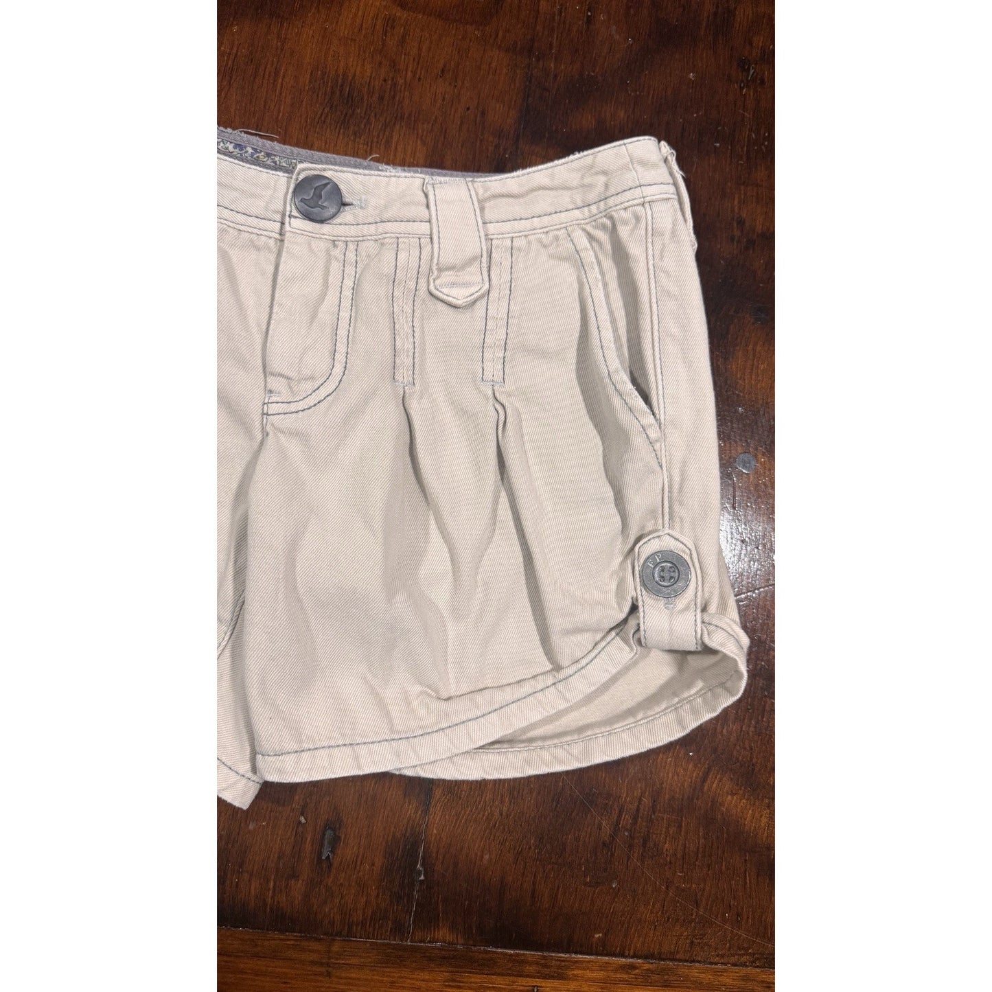 Free People Tan Khaki Shorts Size 2 Pleated Utility Button Tab Y2K