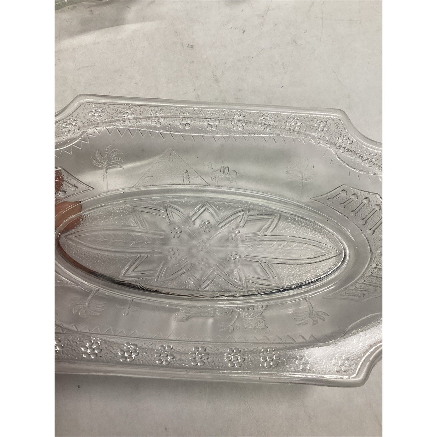 3 EAPG Antique Adams & Co 1880’s Egyptian Sphynx Camel Pyramid Motif Pickle Dish