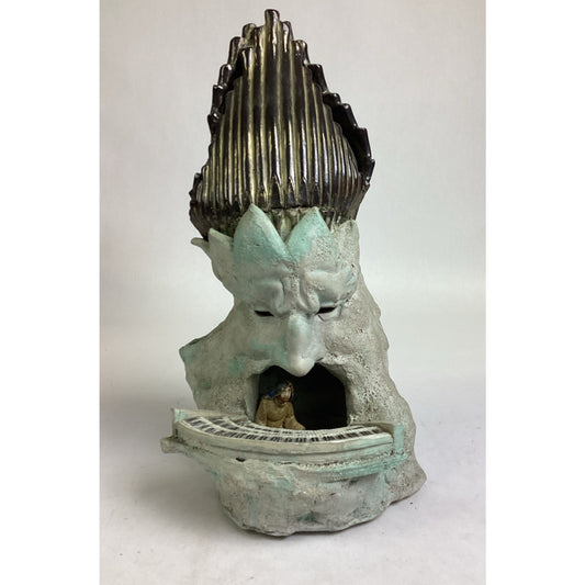 Whimsical Ceramic Sculpture- Surreal Face With Miniature Piano - 13.5”H