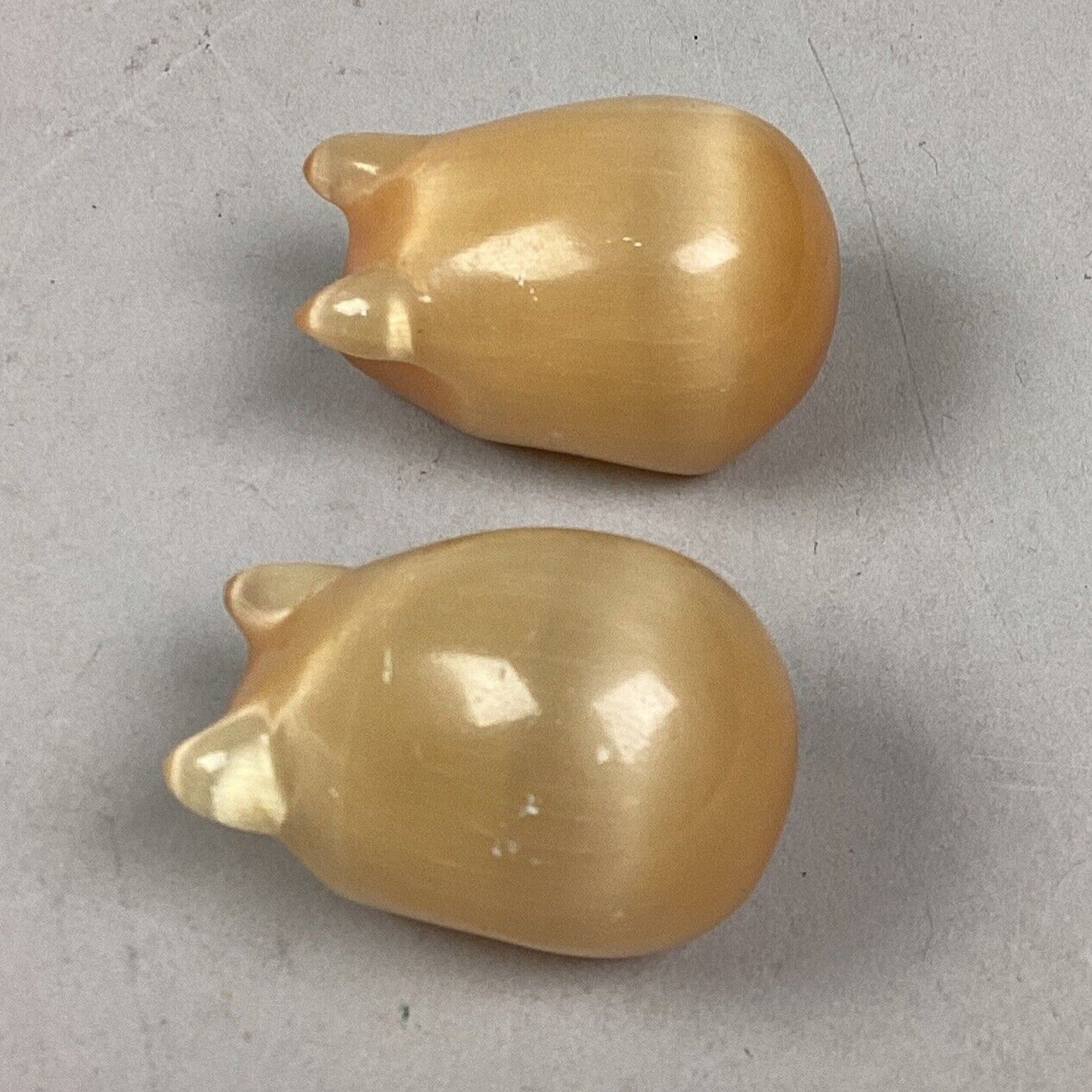 Vintage 1960’s Russian Orange Peach Selenite Moonstone Hand Carved 3 Little Pigs