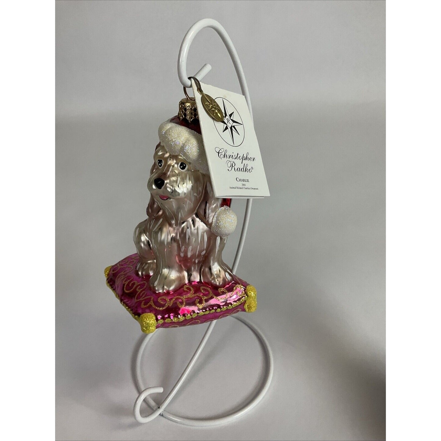 Christopher Radko Ornament Charlie White Dog + Scarf Santa Dog