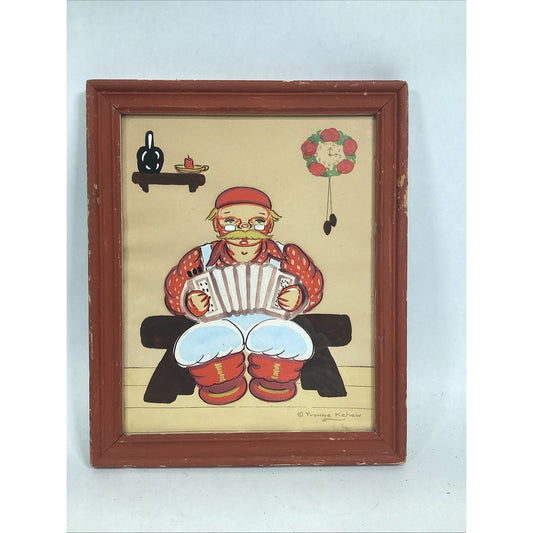 Vintage Folk Art Watercolor Painting By Yvonne Kehew- 11.25x9.5” - Hand Painted