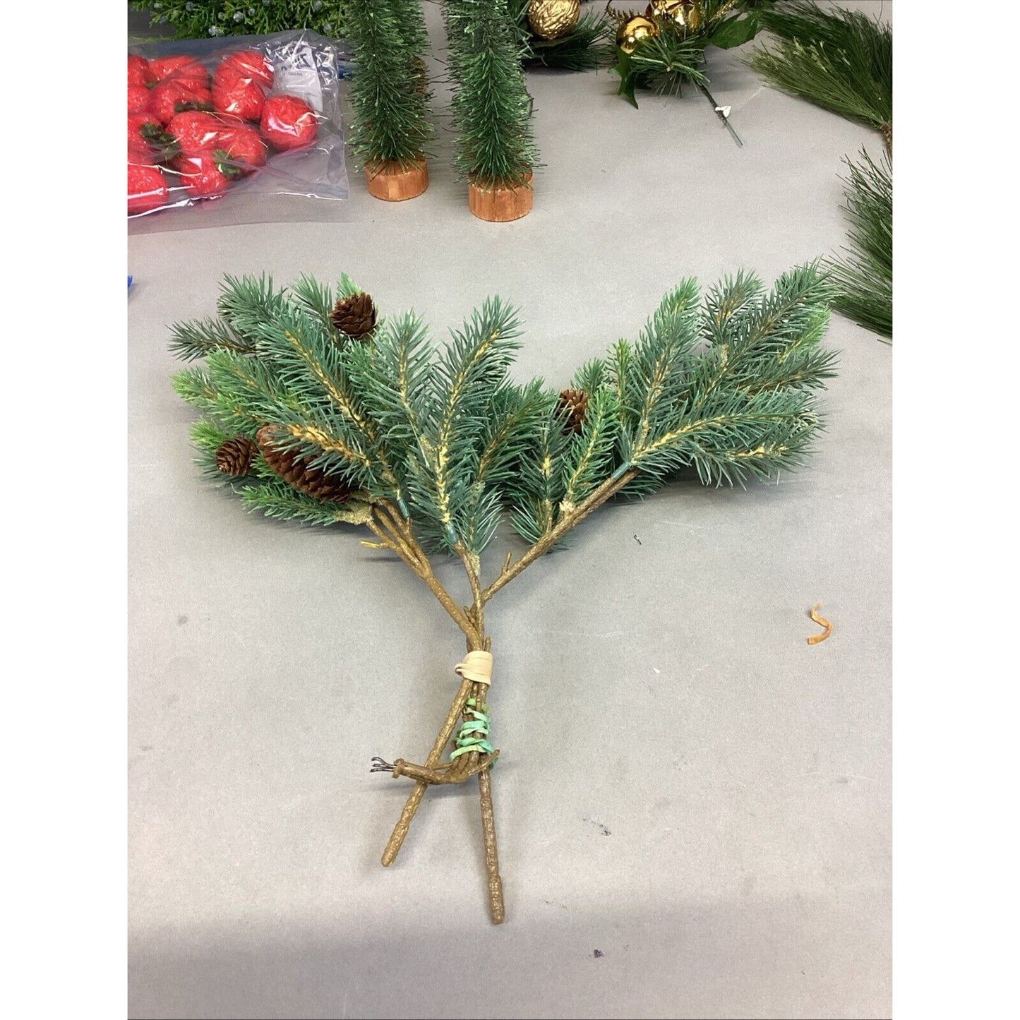 Lot Of 18 - Christmas Wreath, 5 Mini Trees, 2 Centerpieces & Strawberry Ornamen