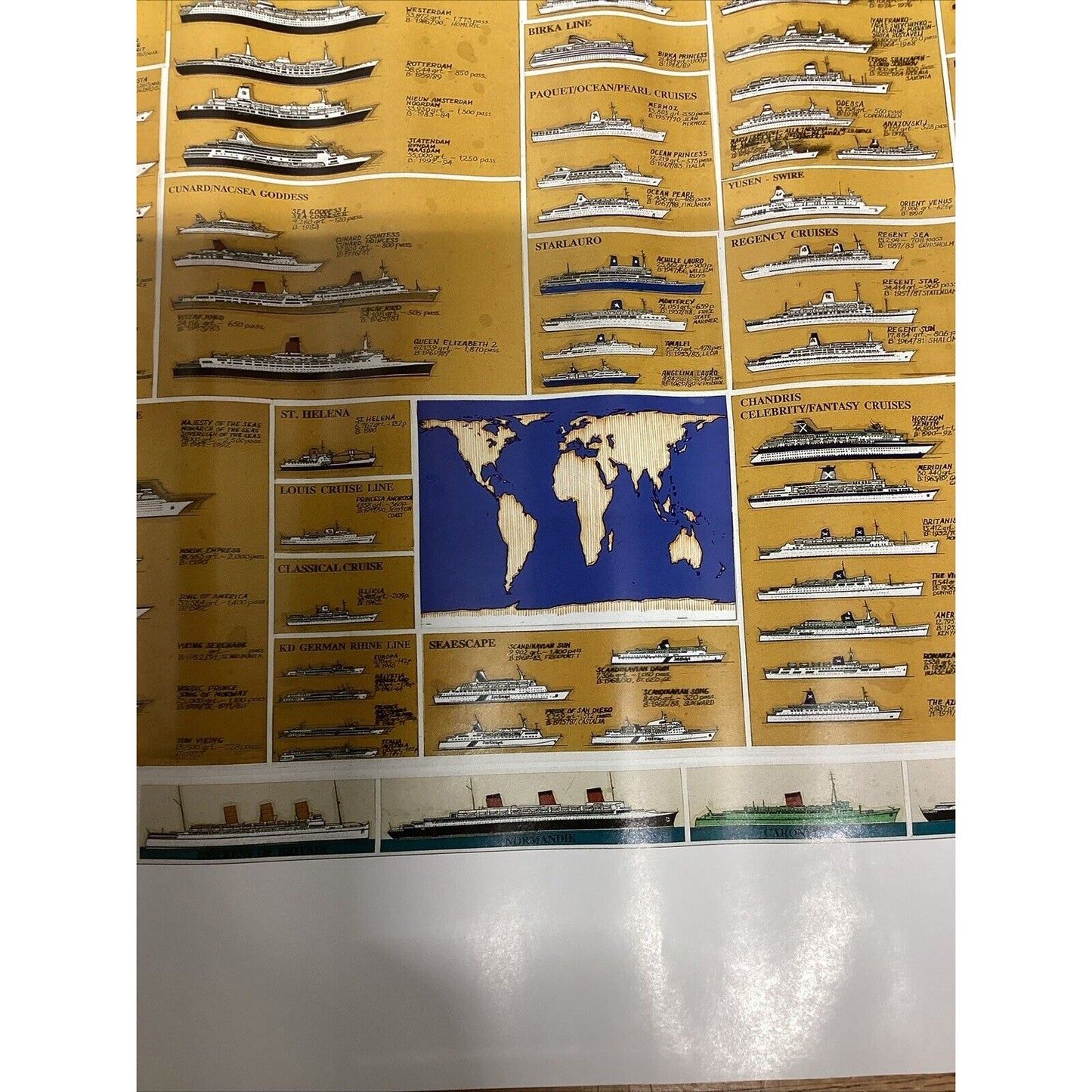 1992 Crossing And Cruising Line Of Ships Poster - 196 Ships Listed - 20.5x19”