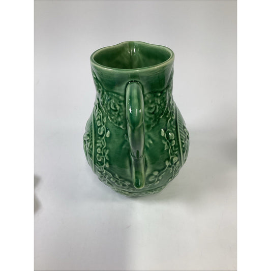 Vtg Bordallo Pinheiro Pitcher Majolica Portugal Rabbits Lattice Ceramic Cottage