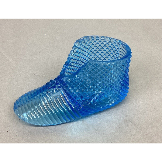 Vintage Fenton Vaseline Glass Blue Baby Slipper Figurine