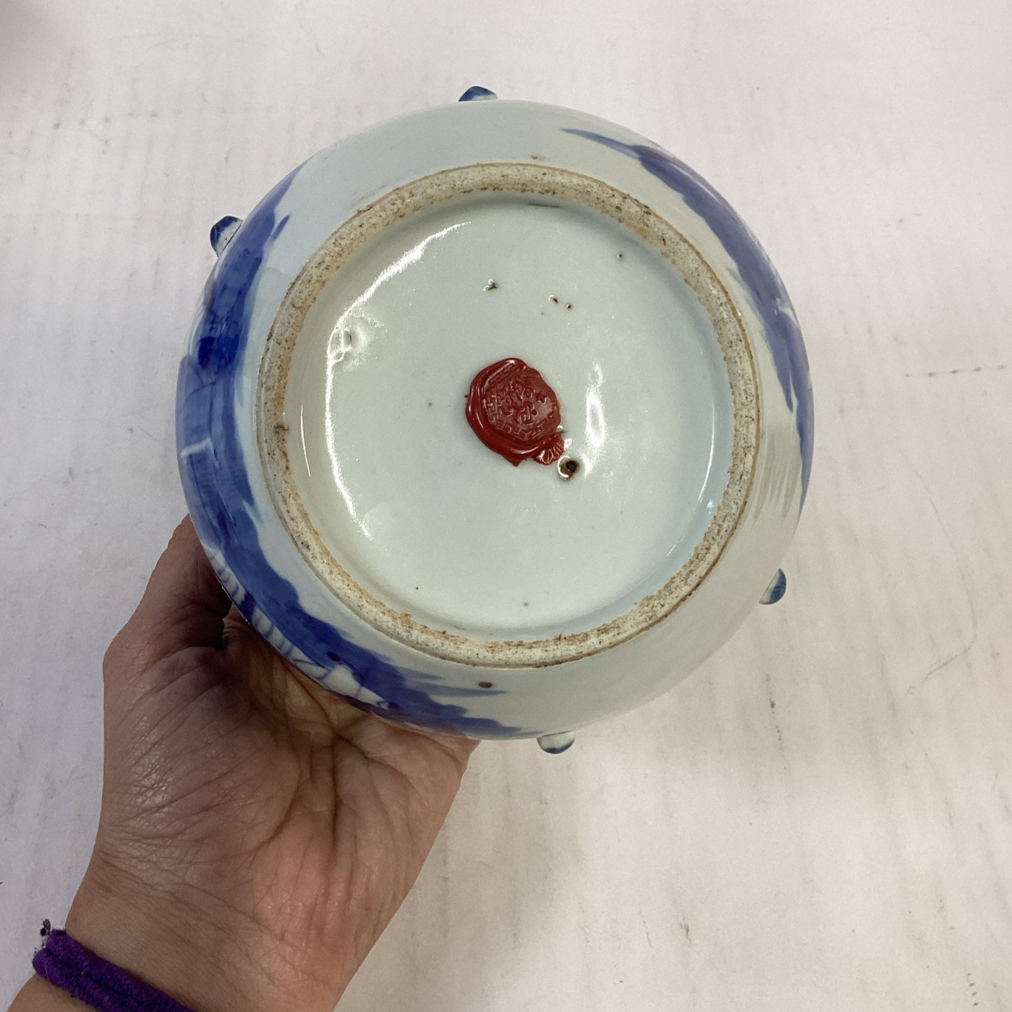 Antique 1851-1861 Chinese Blue And White Porcelain Kamcheng Covered Jar Qing Dyn
