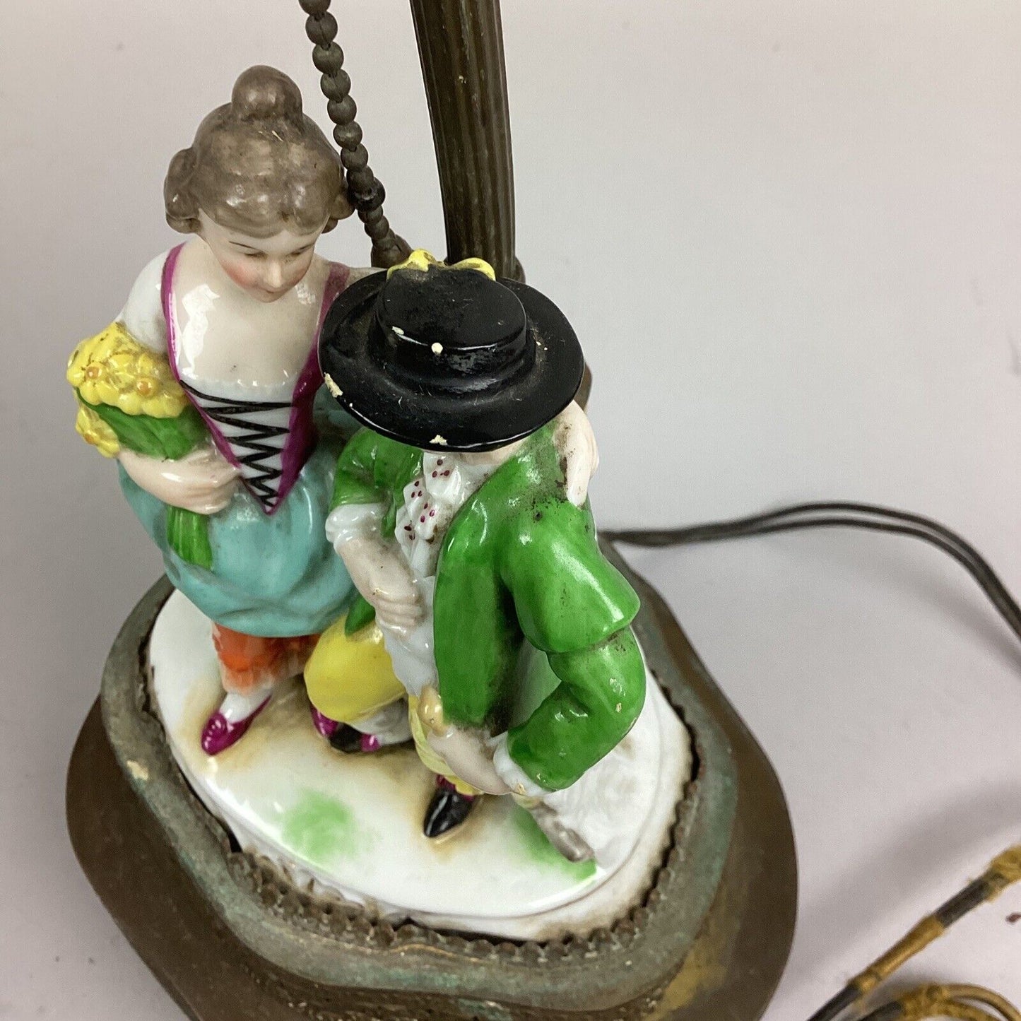 Vintage German Ceramic Porcelain Lamp - Man And Woman - 18.5”