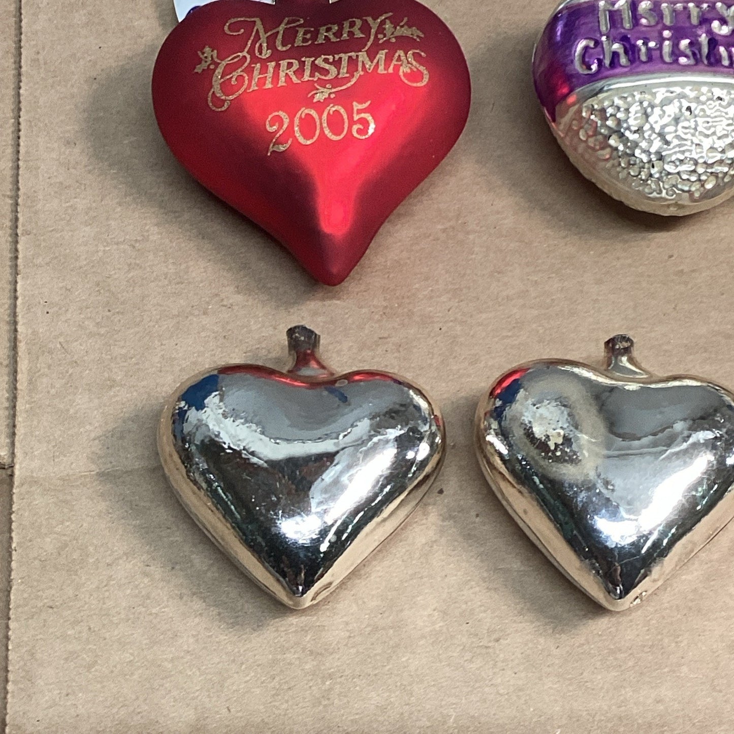 Lot Of 9 Heart Christmas Ornaments And 1 Star Wand Ornament
