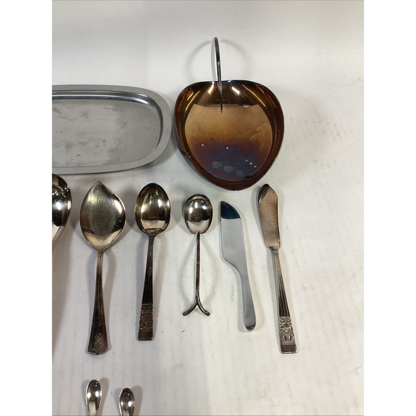 Lot Of 15 Vintage Antique Utensils and A Leaf Bowl