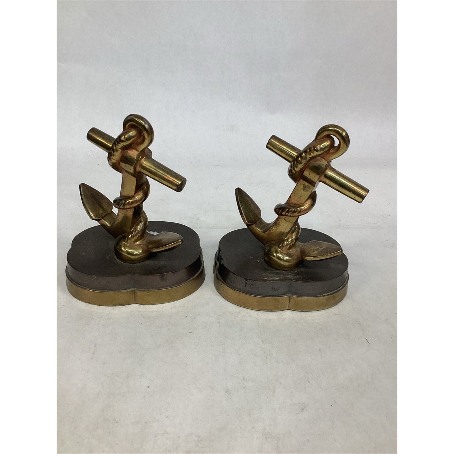 Vintage Maritime Brass Anchor Bookends PM Philadelphia Manufacturing