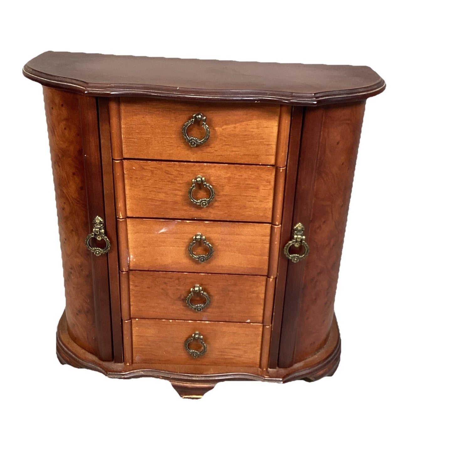 Vtg Jewelry Organizer/Armoire - 2 Doors & 5 Drawers - 13”H