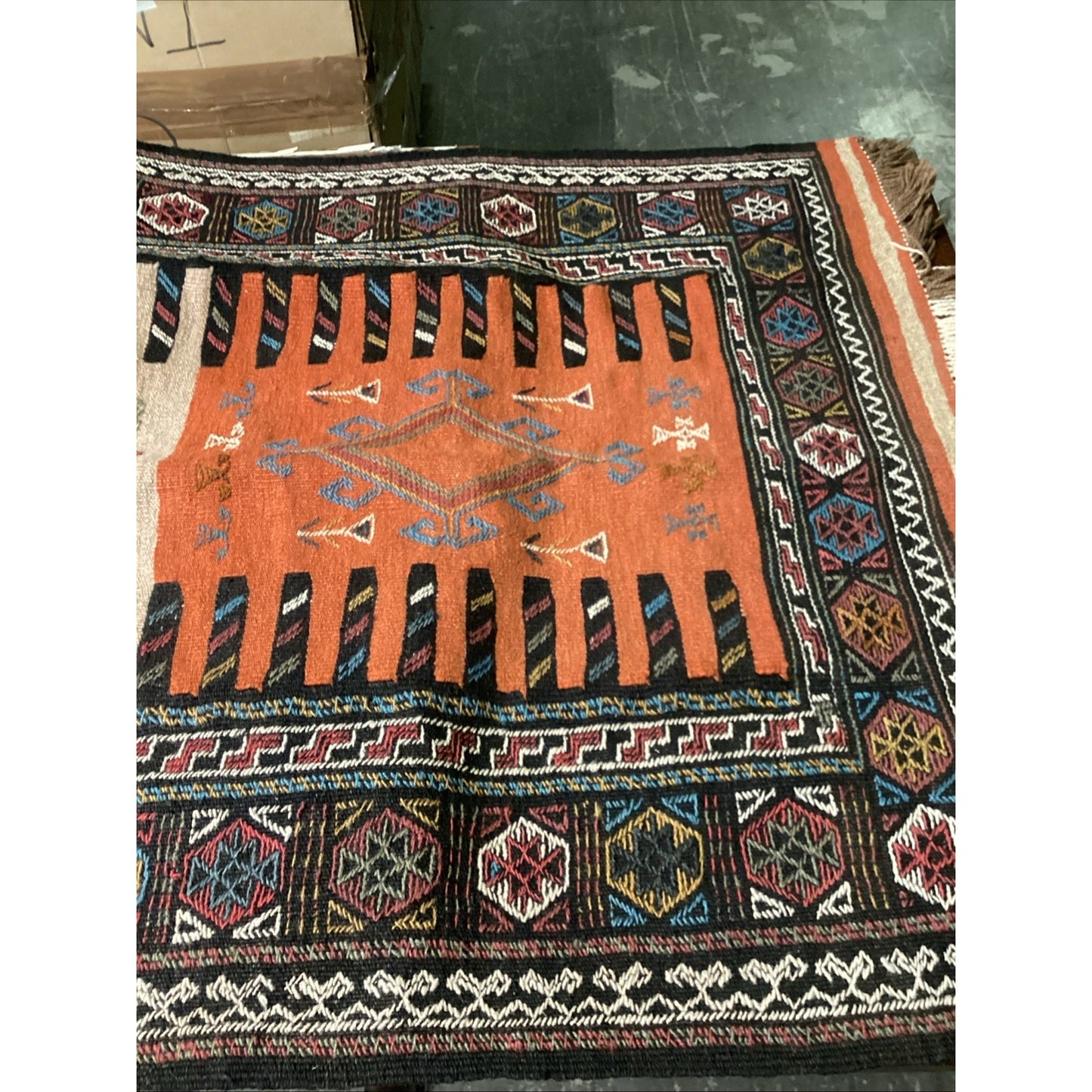 Vintage Handmade Geometric Design Rug - 77x40”