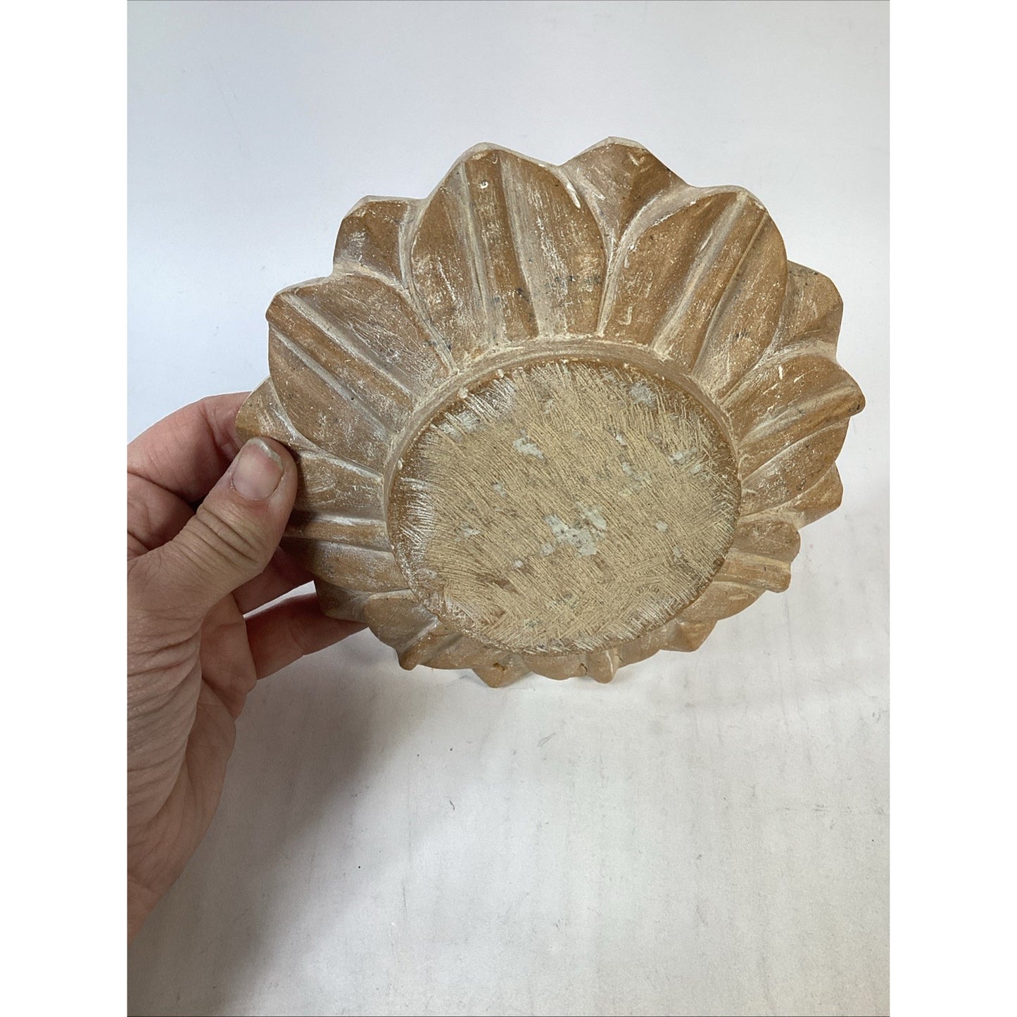 Vintage Hand Carved Natural Stone Lotus Shaped Soap Dish Or Centerpiece