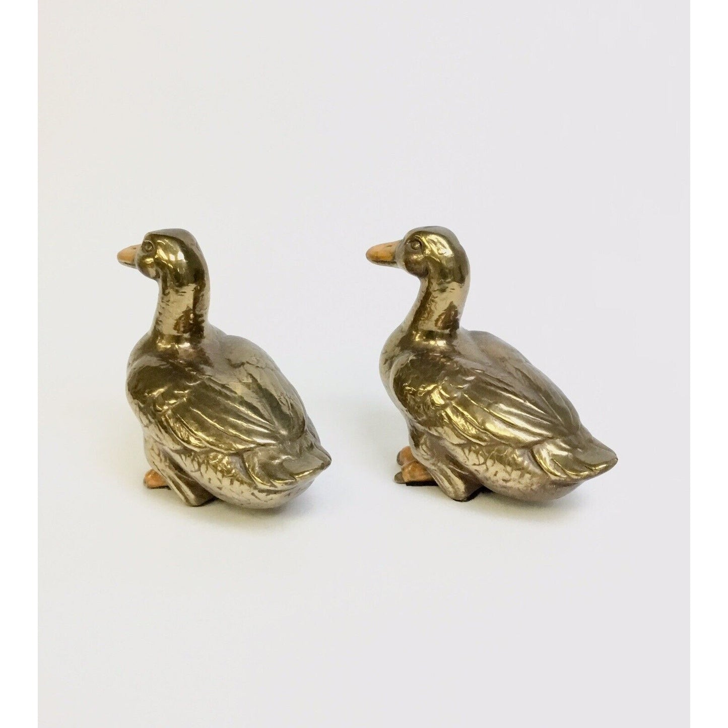 Vintage Pair of Brass Ducks with Enameled Bill & Feet 5 1/2" Figurines