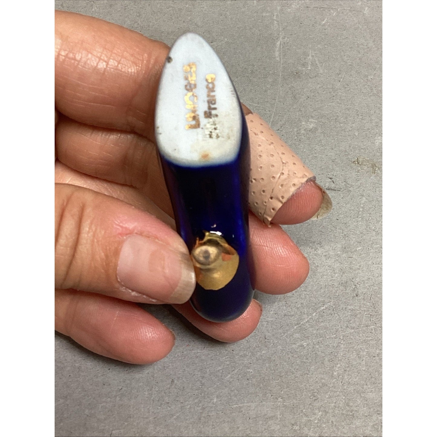 Limoges France Miniature Cobalt Blue Shoes W/ Gold Trim
