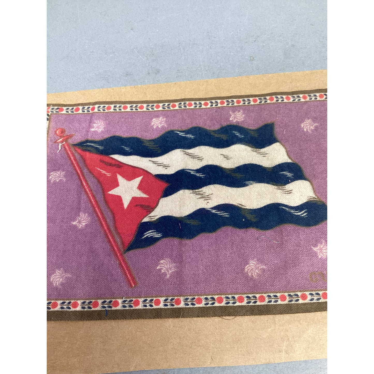 Antique  Cuba Cigar Felt Silk Blanket Flag - 8x5.25"