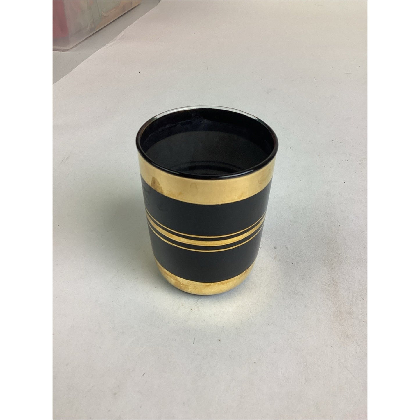 Set Of 2 Kotubuki Japanese Blue Striped Cups & 1 Black Gold Cup