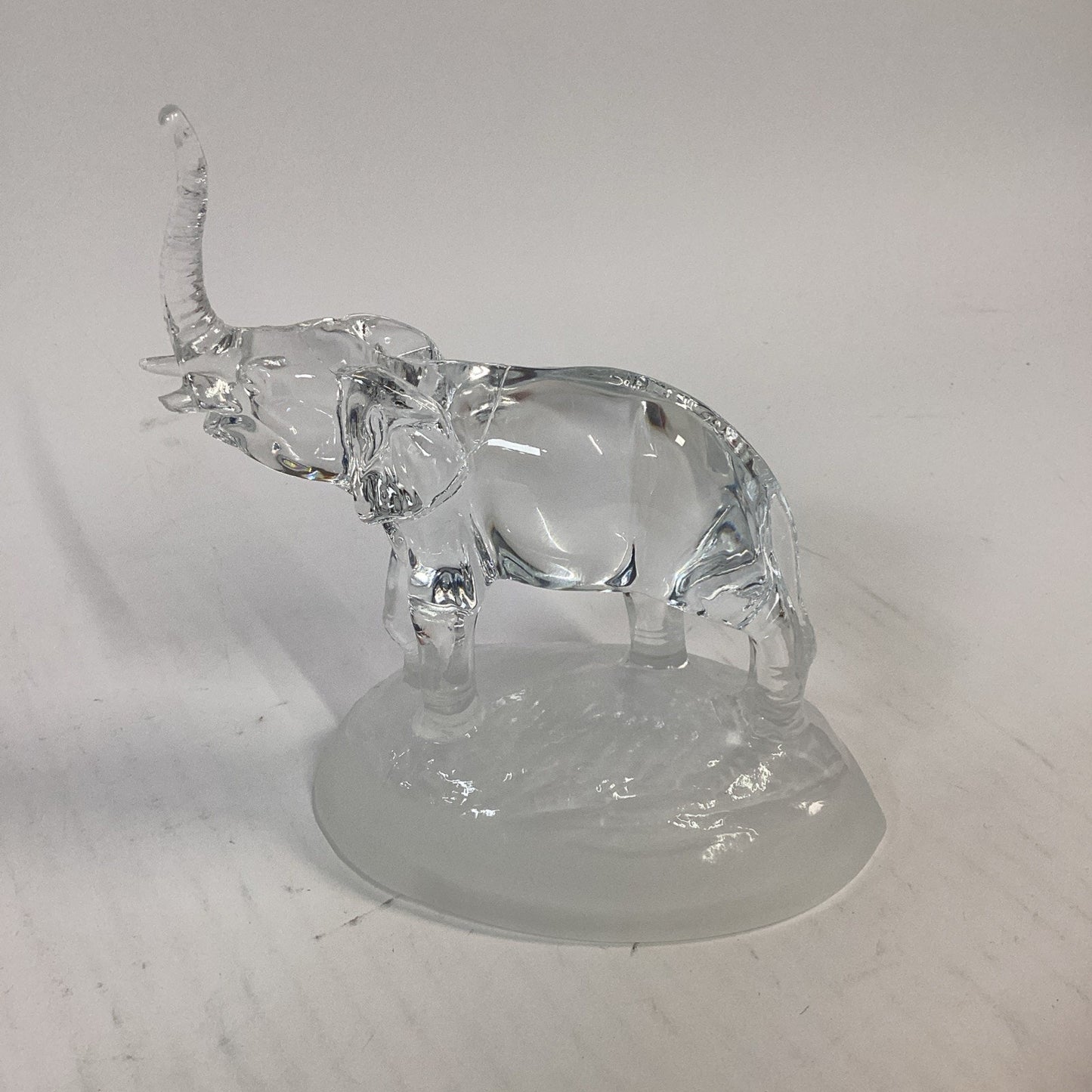 Vintage Clear Glass Elephant Figurine on Frosted Glass Base