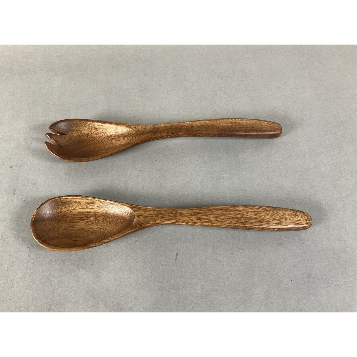 Crate & Barrel Mid Tone Wood Serving Salad Set Fork Spoon