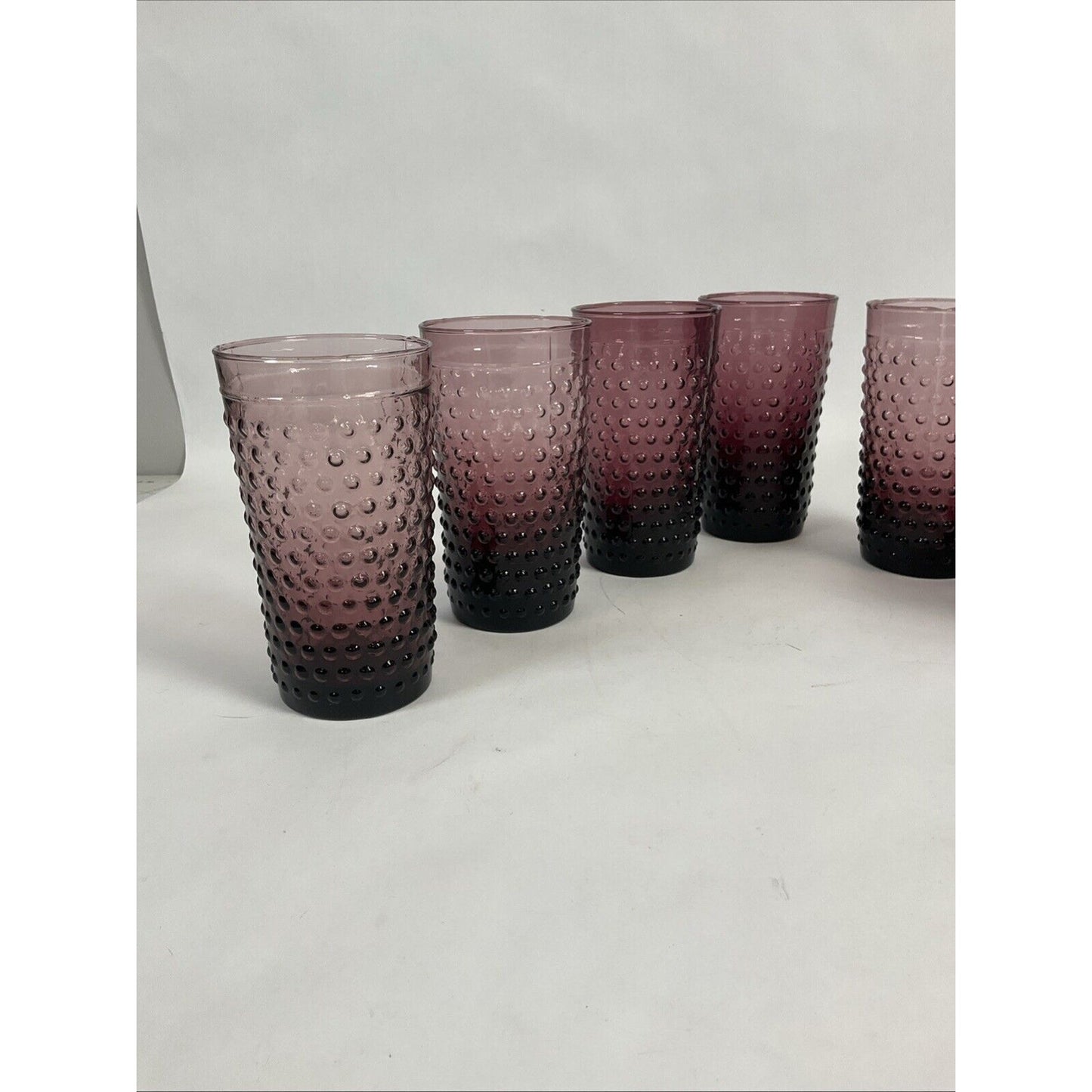 Vintage Purple Hobnail 5 5/8” Glasses/Tumblers Anchor Hocking Set of 7 - 1930's