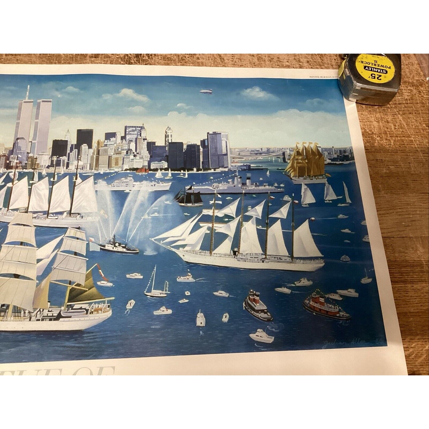 Statue Of Liberty New York Poster W/ Ships & World Trade Center - 36x24”