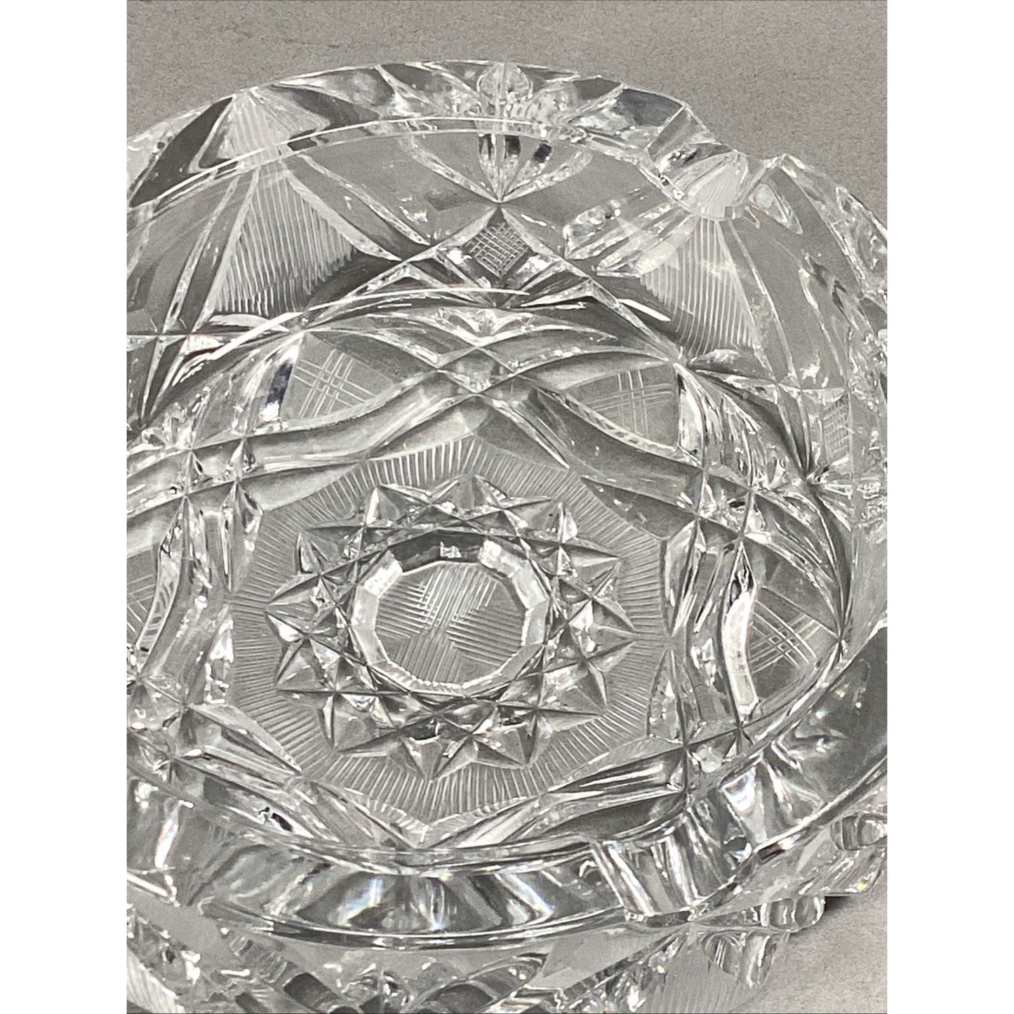 Set Of 2 Vintage Large Heavy Cut Glass Crystal Ashtrays - 6”D