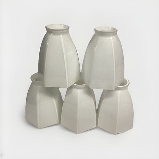Lot Of 5 Vintage White Opal Glass Hexagonal Lamp Shades