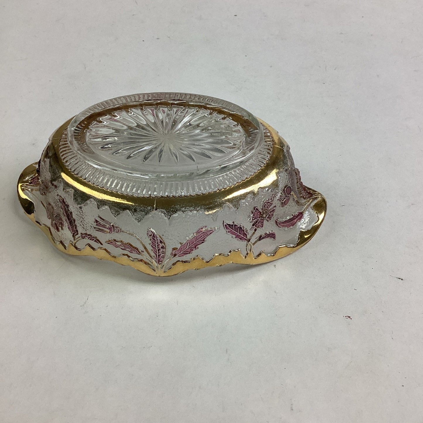 EAPG US Glass Co Rose Stain Delaware Pattern Master Berry Oval Bowl 5 5/8”