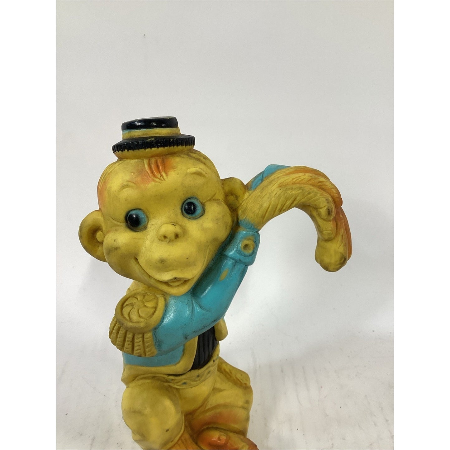 1965 Vintage AJC Rubber Yellow Monkey Squeak Toy Crib Hanger - It Works!