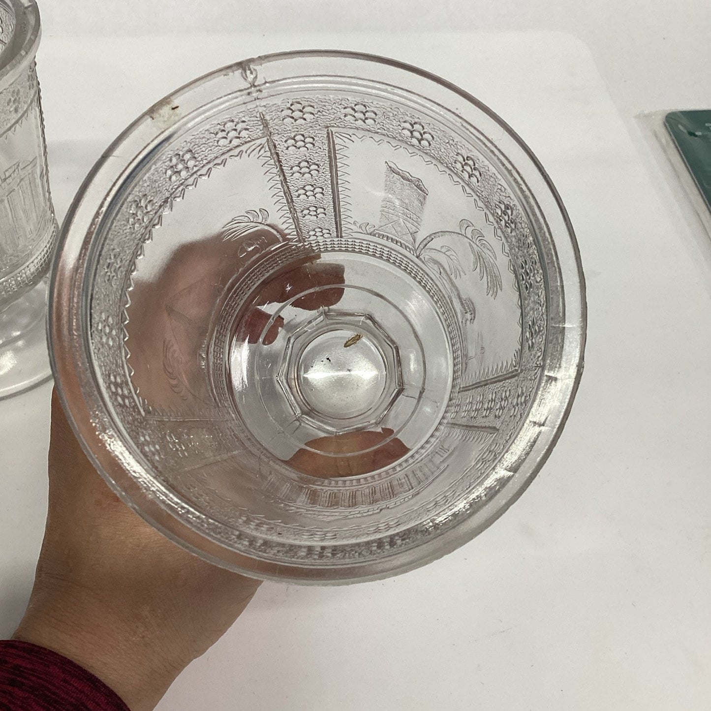 Antique 1880’s EAPG ADAMS & CO EGYPTIAN SPHINX PATTERN GLASS SPOONER