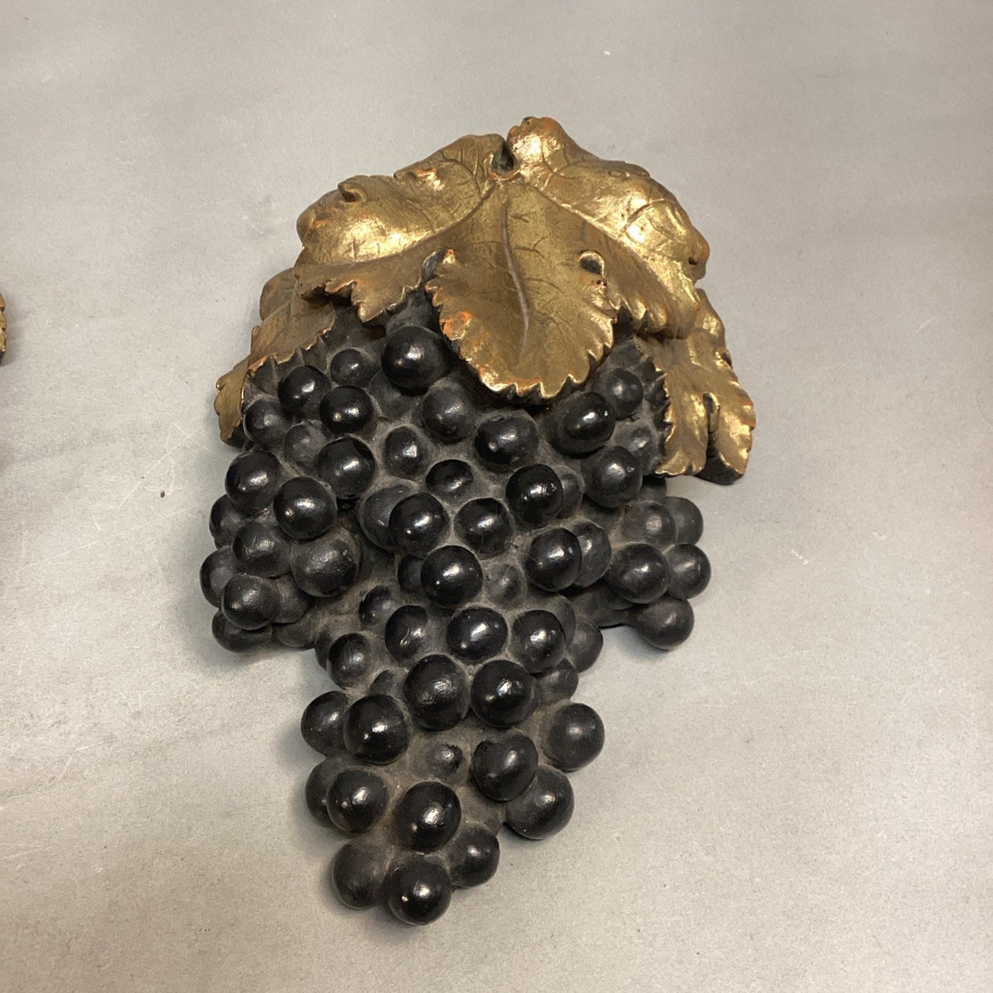 2 Vintage Gold Gilt Plaster Grape Cluster Sconce Wall Pockets