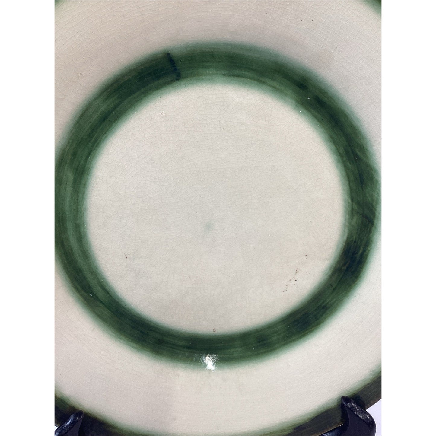 Handmade/Hand Painted Glazed Beige And Green Dinner Plate - 11.75”D