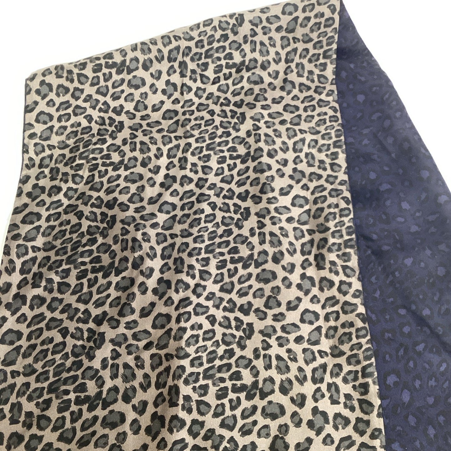 Reversible Leopard Print Scarf With Black Fringe - 50”L