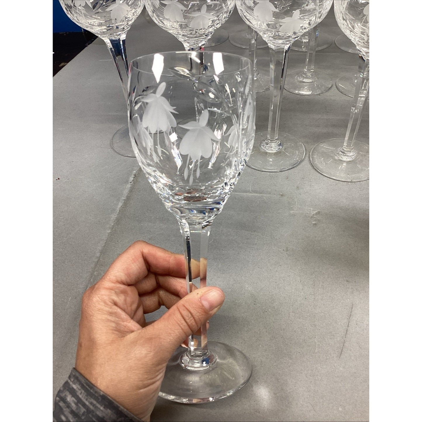 27 Glass Champagne, Red & White Wine Glasses & Water Glasses w/ Frosted Flowers