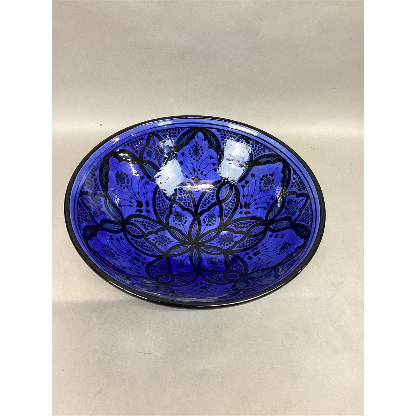 Royal Blue Handmade Hand Painted Salad Fruit Serving Bowl - 5.75”Hx14”D